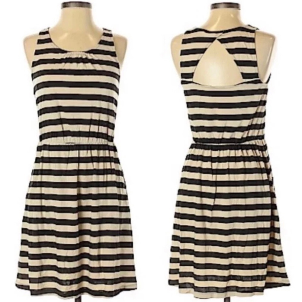 Ann Taylor LOFT Black & Beige Striped Dress​​​​​​​​​​​​​​​​​​​​​​​​​​​​